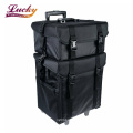 2 in 1 Soft Sided Rolling Trolley Makeup Case Nylon Storage Art Craft Tool Case Organizer